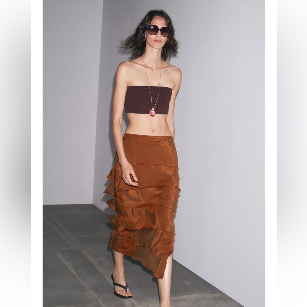Zara ZW Collection Ruffled Midi Skirt